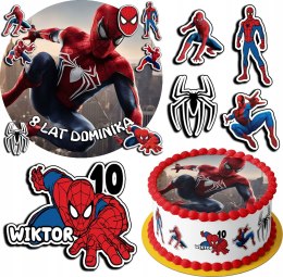 ZESTAW OPŁATEK NA TORT 30CM + 17 POSTACI - SPIDERMAN + IMIĘ 24CM 26CM
