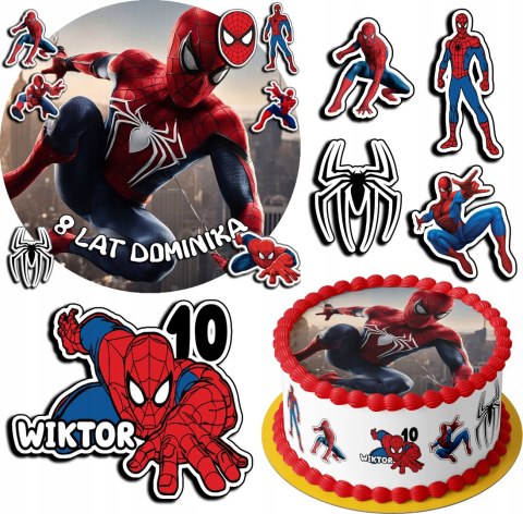 ZESTAW OPŁATEK NA TORT 30CM + 17 POSTACI - SPIDERMAN + IMIĘ 24CM 26CM ZESTAW OPŁATEK NA TORT 30CM + 17 POSTACI - SPIDERMAN + IMIĘ 24CM 26CM