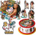 ZESTAW OPŁATEK NA TORT 30CM + 17 POSTACI - VAIANA + IMIĘ 24CM 26CM