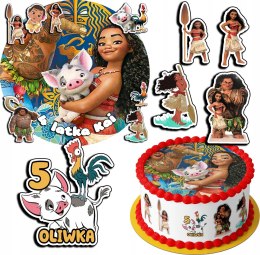 ZESTAW OPŁATEK NA TORT 30CM + 17 POSTACI - VAIANA + IMIĘ 24CM 26CM