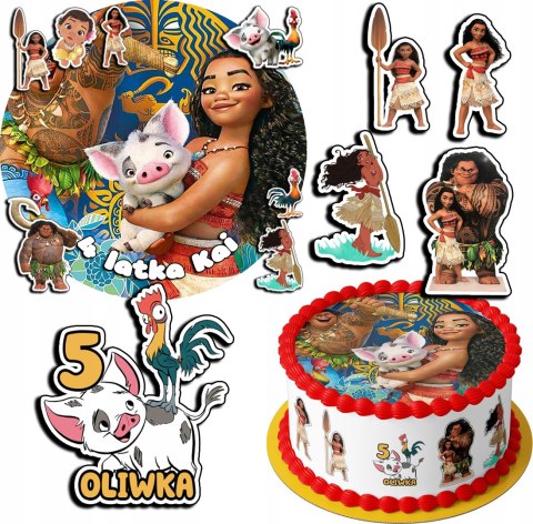 ZESTAW OPŁATEK NA TORT 30CM + 17 POSTACI - VAIANA + IMIĘ 24CM 26CM ZESTAW OPŁATEK NA TORT 30CM + 17 POSTACI - VAIANA + IMIĘ 24CM 26CM
