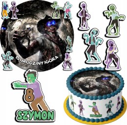 ZESTAW OPŁATEK NA TORT 30CM + 17 POSTACI - ZOMBIE ZOMBI + IMIĘ 24CM 26CM