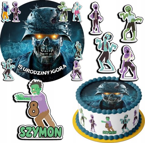 ZESTAW OPŁATEK NA TORT 30CM + 17 POSTACI - ZOMBIE ZOMBI + IMIĘ 24CM 26CM ZESTAW OPŁATEK NA TORT 30CM + 17 POSTACI - ZOMBIE ZOMBI + IMIĘ 24CM 26CM