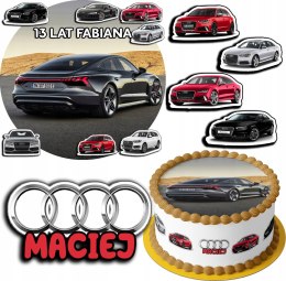 ZESTAW OPŁATEK NA TORT 30CM + 17 POSTACI - AUDI AUTO + IMIĘ 24CM 26CM