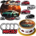 ZESTAW OPŁATEK NA TORT 30CM + 17 POSTACI - AUDI AUTO + IMIĘ 24CM 26CM
