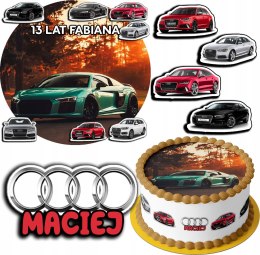 ZESTAW OPŁATEK NA TORT 30CM + 17 POSTACI - AUDI AUTO + IMIĘ 24CM 26CM