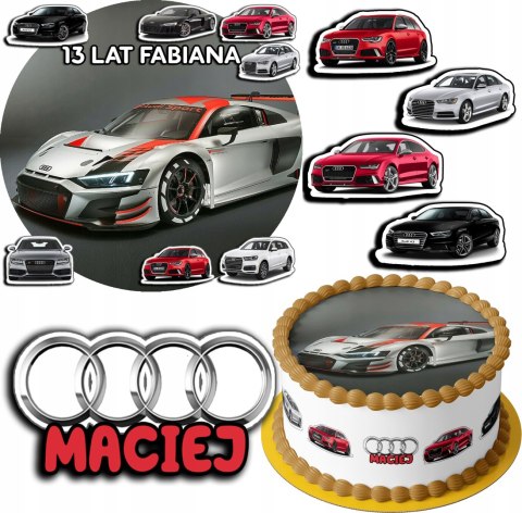 ZESTAW OPŁATEK NA TORT 30CM + 17 POSTACI - AUDI AUTO + IMIĘ 24CM 26CM ZESTAW OPŁATEK NA TORT 30CM + 17 POSTACI - AUDI AUTO + IMIĘ 24CM 26CM