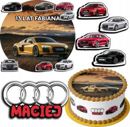 ZESTAW OPŁATEK NA TORT 30CM + 17 POSTACI - AUDI AUTO + IMIĘ 24CM 26CM
