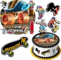 ZESTAW OPŁATEK NA TORT 30CM + 17 POSTACI - DESKOROLKA + IMIĘ 24CM 26CM