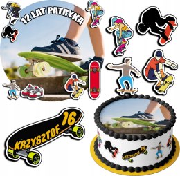 ZESTAW OPŁATEK NA TORT 30CM + 17 POSTACI - DESKOROLKA + IMIĘ 24CM 26CM