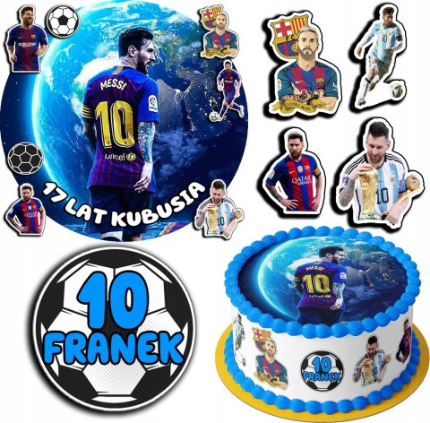 ZESTAW OPŁATEK NA TORT 30CM + 17 POSTACI - MESSI + IMIĘ 24CM 26CM ZESTAW OPŁATEK NA TORT 30CM + 17 POSTACI - MESSI + IMIĘ 24CM 26CM