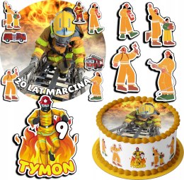 ZESTAW OPŁATEK NA TORT 30CM + 17 POSTACI - STRAŻ STRAŻAK + IMIĘ 24CM 26CM
