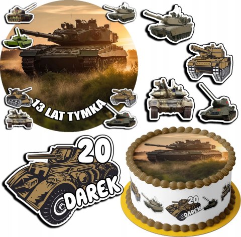 ZESTAW OPŁATEK NA TORT 30CM + 17 POSTACI - WOJSKO CZOŁG + IMIĘ 24CM 26CM ZESTAW OPŁATEK NA TORT 30CM + 17 POSTACI - WOJSKO CZOŁG + IMIĘ 24CM 26CM