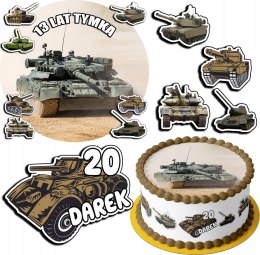 ZESTAW OPŁATEK NA TORT 30CM + 17 POSTACI - WOJSKO CZOŁG + IMIĘ 24CM 26CM