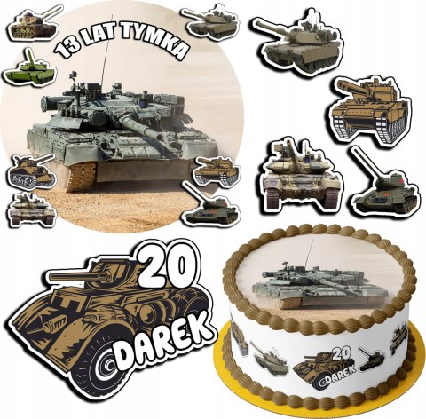 ZESTAW OPŁATEK NA TORT 30CM + 17 POSTACI - WOJSKO CZOŁG + IMIĘ 24CM 26CM ZESTAW OPŁATEK NA TORT 30CM + 17 POSTACI - WOJSKO CZOŁG + IMIĘ 24CM 26CM
