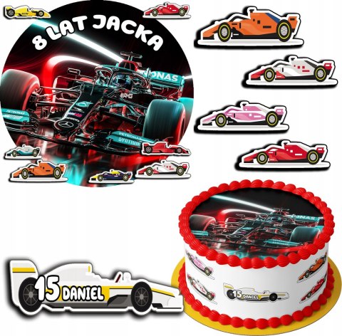 ZESTAW OPŁATEK NA TORT 30CM + 17 POSTACI - F1 FORMUŁA 1 + IMIĘ 24CM 26CM ZESTAW OPŁATEK NA TORT 30CM + 17 POSTACI - F1 FORMUŁA 1 + IMIĘ 24CM 26CM