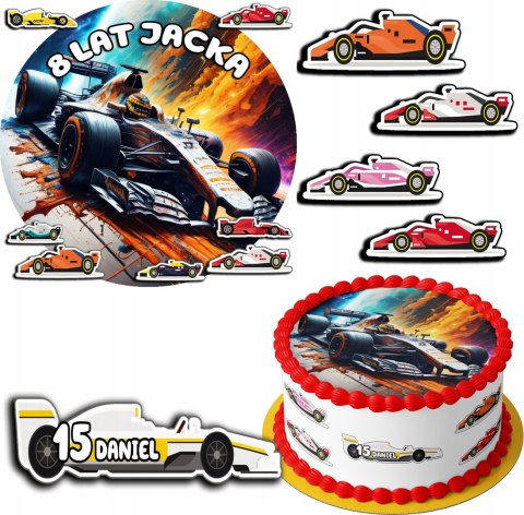 ZESTAW OPŁATEK NA TORT 30CM + 17 POSTACI - F1 FORMUŁA 1 + IMIĘ 24CM 26CM ZESTAW OPŁATEK NA TORT 30CM + 17 POSTACI - F1 FORMUŁA 1 + IMIĘ 24CM 26CM
