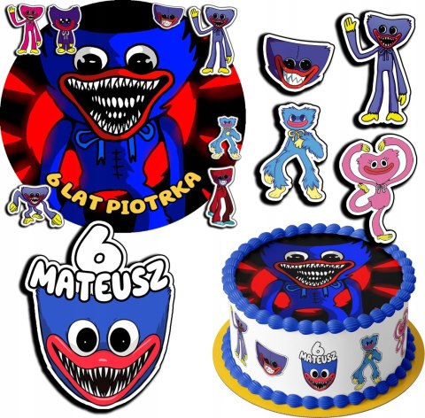 ZESTAW OPŁATEK NA TORT 30CM + 17 POSTACI - HUGGY WUGGY + IMIĘ 24CM 26CM ZESTAW OPŁATEK NA TORT 30CM + 17 POSTACI - HUGGY WUGGY + IMIĘ 24CM 26CM