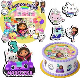 ZESTAW OPŁATEK NA TORT 30CM + 17 POSTACI - KOCI DOMEK GABI + IMIĘ 24CM 26CM