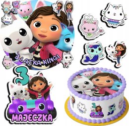 ZESTAW OPŁATEK NA TORT 30CM + 17 POSTACI - KOCI DOMEK GABI + IMIĘ 24CM 26CM