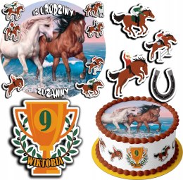 ZESTAW OPŁATEK NA TORT 30CM + 17 POSTACI - KONIE KOŃ KUCYK + IMIĘ 24CM 26CM