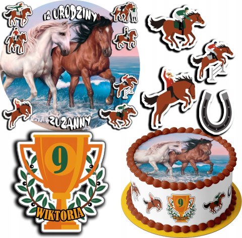 ZESTAW OPŁATEK NA TORT 30CM + 17 POSTACI - KONIE KOŃ KUCYK + IMIĘ 24CM 26CM ZESTAW OPŁATEK NA TORT 30CM + 17 POSTACI - KONIE KOŃ KUCYK + IMIĘ 24CM 26CM