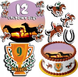ZESTAW OPŁATEK NA TORT 30CM + 17 POSTACI - KONIE KOŃ KUCYK + IMIĘ 24CM 26CM