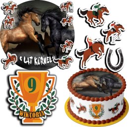 ZESTAW OPŁATEK NA TORT 30CM + 17 POSTACI - KONIE KOŃ KUCYK + IMIĘ 24CM 26CM