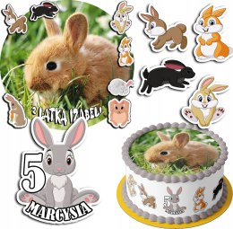 ZESTAW OPŁATEK NA TORT 30CM + 17 POSTACI - KRÓLIK KRÓLIKI + IMIĘ 24CM 26CM