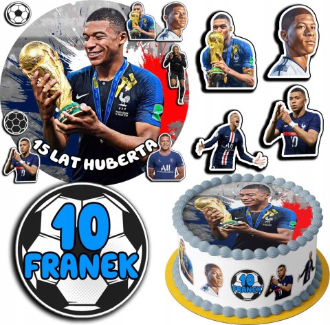 ZESTAW OPŁATEK NA TORT 30CM + 17 POSTACI - MBAPPE PIŁKA + IMIĘ 24CM 26CM ZESTAW OPŁATEK NA TORT 30CM + 17 POSTACI - MBAPPE PIŁKA + IMIĘ 24CM 26CM