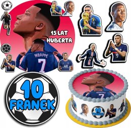 ZESTAW OPŁATEK NA TORT 30CM + 17 POSTACI - MBAPPE PIŁKA + IMIĘ 24CM 26CM