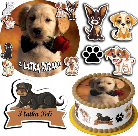 ZESTAW OPŁATEK NA TORT 30CM + 17 POSTACI - PSY PIESEK PIES + IMIĘ 24CM 26CM ZESTAW OPŁATEK NA TORT 30CM + 17 POSTACI - PSY PIESEK PIES + IMIĘ 24CM 26CM