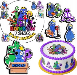 ZESTAW OPŁATEK NA TORT 30CM + 17 POSTACI - RAINBOW FRIENDS + IMIĘ 24CM 26CM