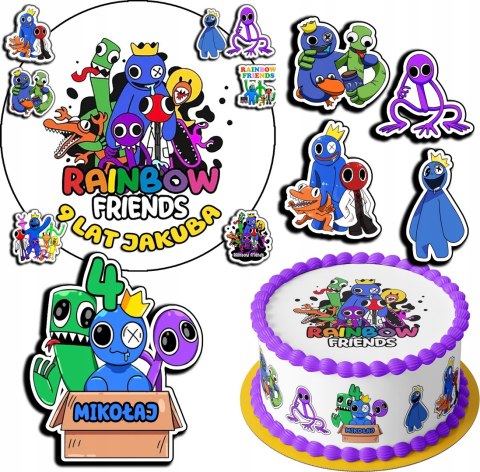 ZESTAW OPŁATEK NA TORT 30CM + 17 POSTACI - RAINBOW FRIENDS + IMIĘ 24CM 26CM ZESTAW OPŁATEK NA TORT 30CM + 17 POSTACI - RAINBOW FRIENDS + IMIĘ 24CM 26CM