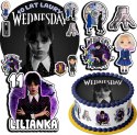 ZESTAW OPŁATEK NA TORT 30CM + 17 POSTACI - WEDNESDAY ADDAM + IMIĘ 24CM 26CM