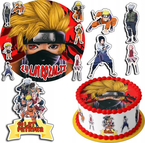 ZESTAW OPŁATEK NA TORT 30CM + 17 POSTACI - ANIME NARUTO + IMIĘ 24CM 26CM