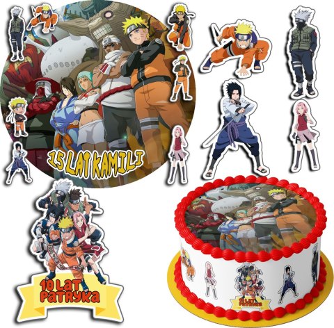 ZESTAW OPŁATEK NA TORT 30CM + 17 POSTACI - ANIME NARUTO + IMIĘ 24CM 26CM