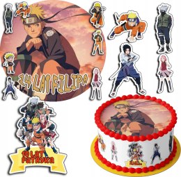 ZESTAW OPŁATEK NA TORT 30CM + 17 POSTACI - ANIME NARUTO + IMIĘ 24CM 26CM