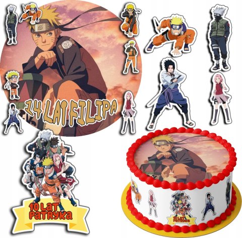 ZESTAW OPŁATEK NA TORT 30CM + 17 POSTACI - ANIME NARUTO + IMIĘ 24CM 26CM ZESTAW OPŁATEK NA TORT 30CM + 17 POSTACI - ANIME NARUTO + IMIĘ 24CM 26CM