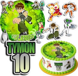 ZESTAW OPŁATEK NA TORT 30CM + 17 POSTACI - BEN10 TEN + IMIĘ 24CM 26CM