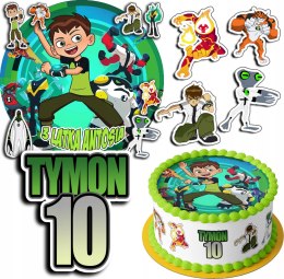 ZESTAW OPŁATEK NA TORT 30CM + 17 POSTACI - BEN10 TEN + IMIĘ 24CM 26CM