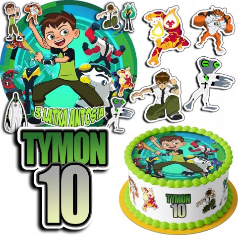 ZESTAW OPŁATEK NA TORT 30CM + 17 POSTACI - BEN10 TEN + IMIĘ 24CM 26CM ZESTAW OPŁATEK NA TORT 30CM + 17 POSTACI - BEN10 TEN + IMIĘ 24CM 26CM