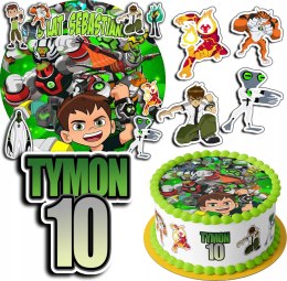 ZESTAW OPŁATEK NA TORT 30CM + 17 POSTACI - BEN10 TEN + IMIĘ 24CM 26CM