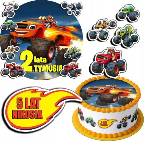 ZESTAW OPŁATEK NA TORT 30CM + 17 POSTACI - BLAZE TRUCK + IMIĘ 24CM 26CM ZESTAW OPŁATEK NA TORT 30CM + 17 POSTACI - BLAZE TRUCK + IMIĘ 24CM 26CM