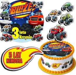 ZESTAW OPŁATEK NA TORT 30CM + 17 POSTACI - BLAZE TRUCK + IMIĘ 24CM 26CM