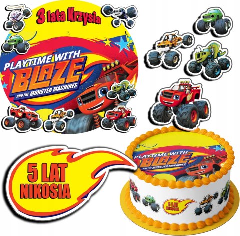 ZESTAW OPŁATEK NA TORT 30CM + 17 POSTACI - BLAZE TRUCK + IMIĘ 24CM 26CM