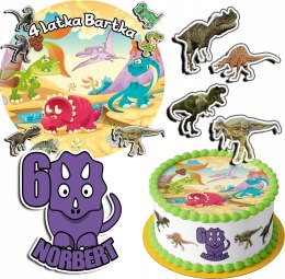 ZESTAW OPŁATEK NA TORT 30CM + 17 POSTACI - DINOZAUR + IMIĘ 24CM 26CM