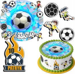 ZESTAW OPŁATEK NA TORT 30CM + 17 POSTACI - PIŁKA NOŻNA + IMIĘ 24CM 26CM