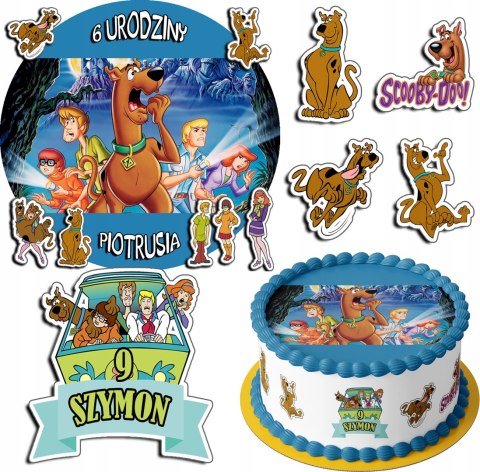 ZESTAW OPŁATEK NA TORT 30CM + 17 POSTACI - SCOOBY-DOO + IMIĘ 24CM 26CM