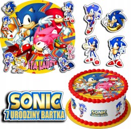 ZESTAW OPŁATEK NA TORT 30CM + 17 POSTACI - SONIC BAJKA + IMIĘ 24CM 26CM